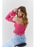 Bluză spaniolă elastică cu mâneci lungi, roz închis 80140 - Magazin online - Boutique